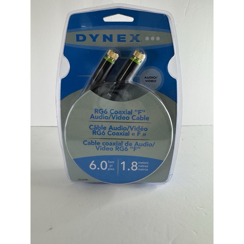 Dynex RG6 Coaxial F Audio Video Cable 6ft Gold Plated Connectors DX-AV081 Black